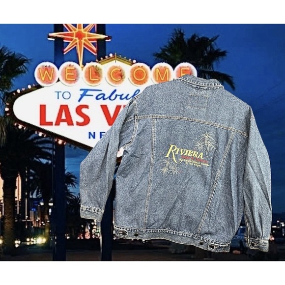 Riviera Blues Other - Riviera Hotel And Casino Las Vegas Denim Embroidered Jacket Size 2XL Vtg